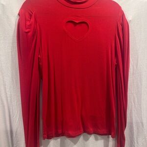 Red Heart Cutout Long Sleeve Top